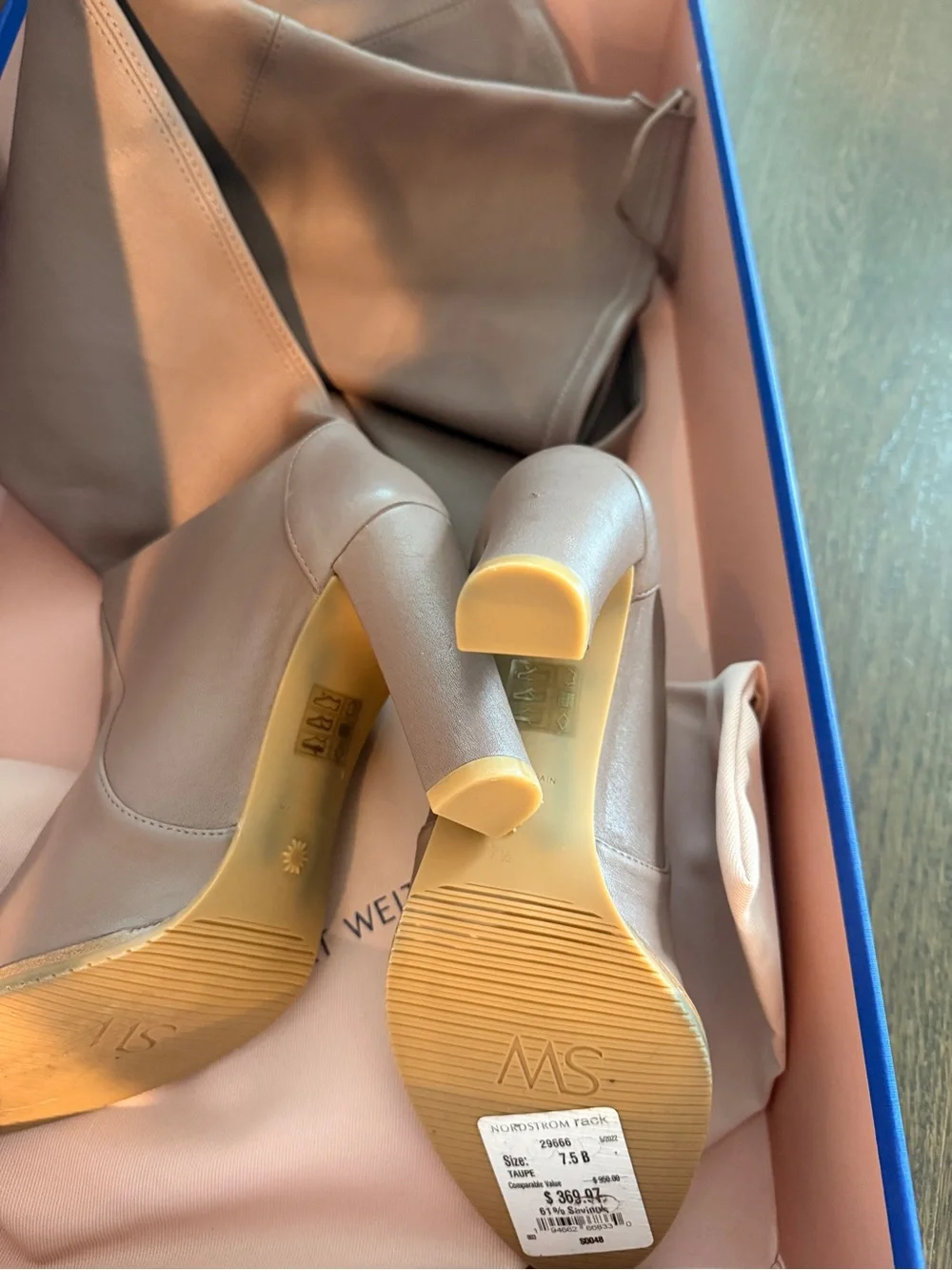 Stuart Weitzman Over-the-Knee Block Heel Boots in Mauve Taupe